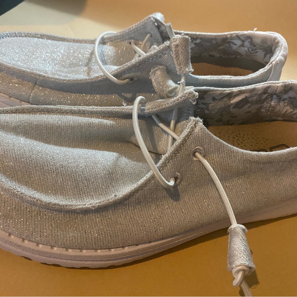 Hey Dude Women's Glittery Silver Flats